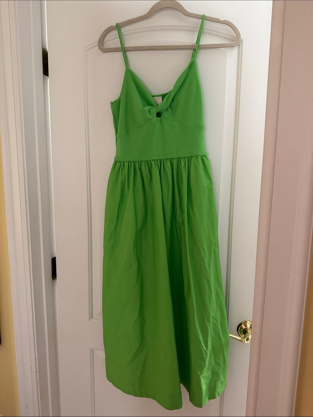 Bright green front tie midi dress NWT